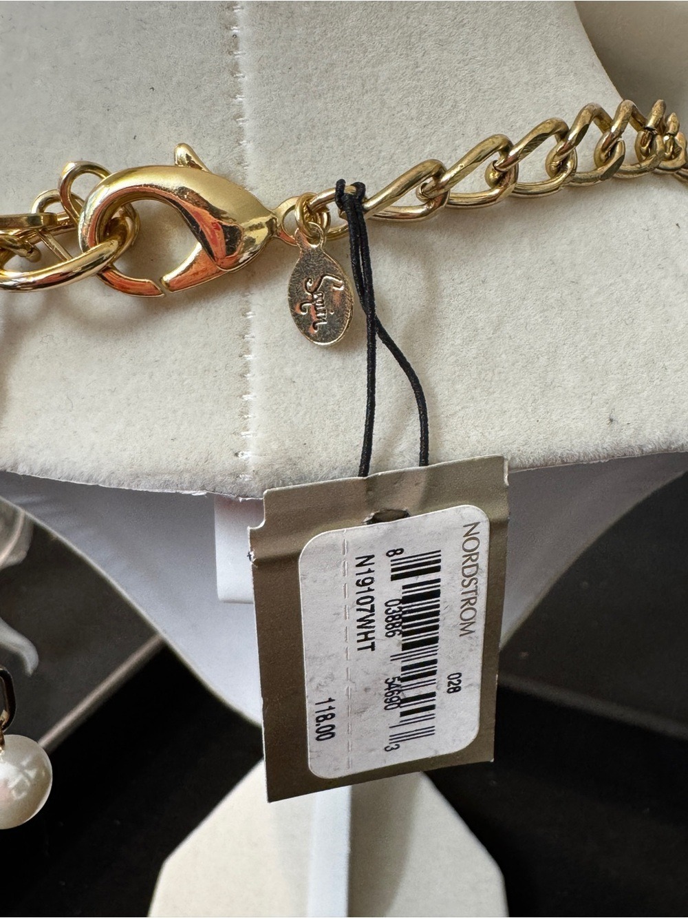 Gold-Tone Floral Statement Necklace with White and Peach Accents - Picture 6 of 6